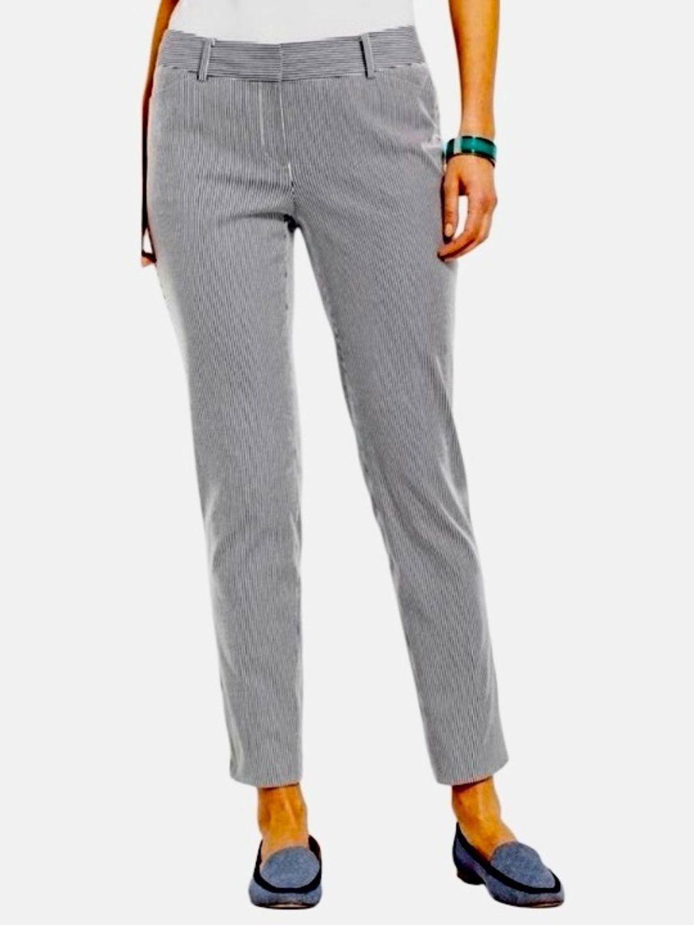 Talbots Curvy Cropped Striped Pants in Black/White Womens 12P